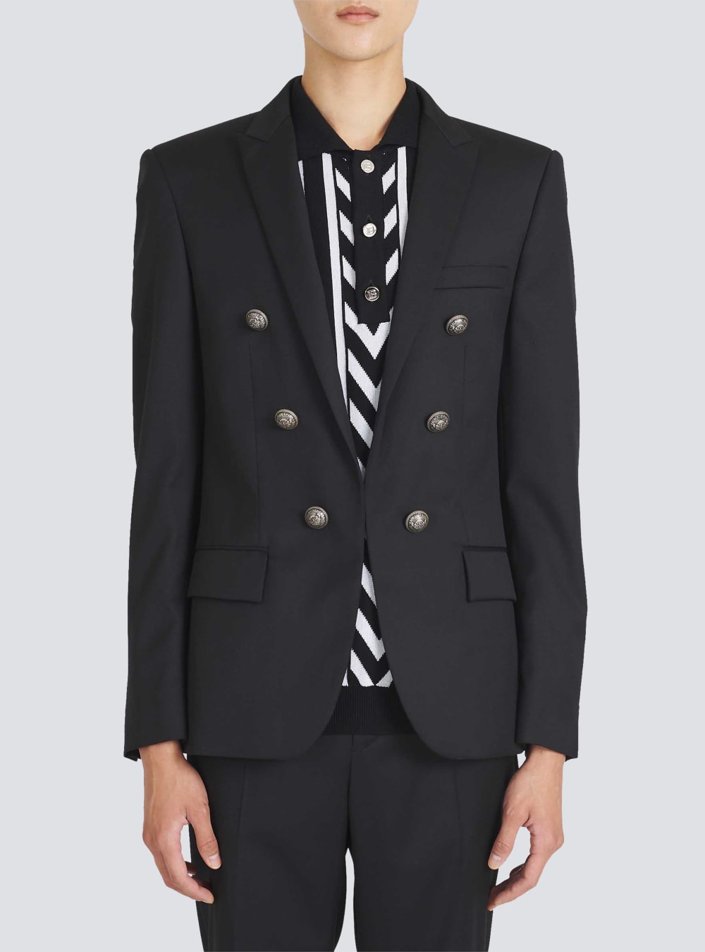 Men's Balmain Wool With Double-breasted Silver-tone Buttoned Fastening Blazers Black | USA C3PiBnWU