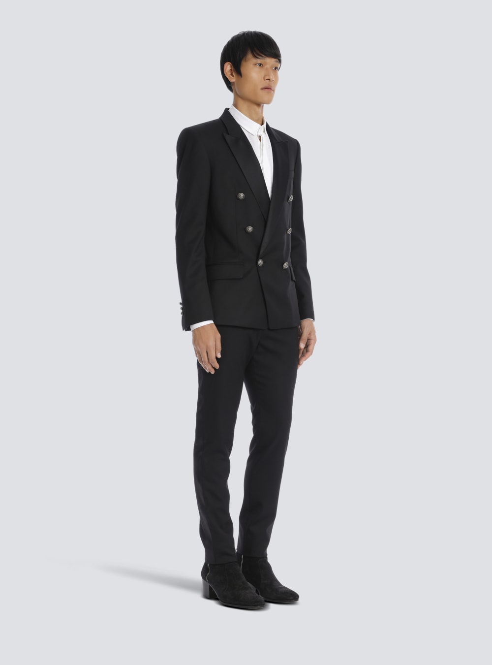 Men's Balmain Wool With Double-breasted Silver-tone Buttoned Fastening Blazers Black | USA gUwaR0KG