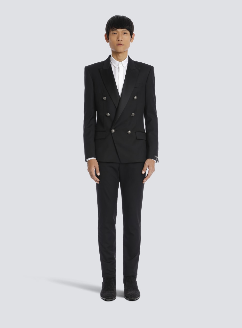 Men's Balmain Wool With Double-breasted Silver-tone Buttoned Fastening Blazers Black | USA gUwaR0KG