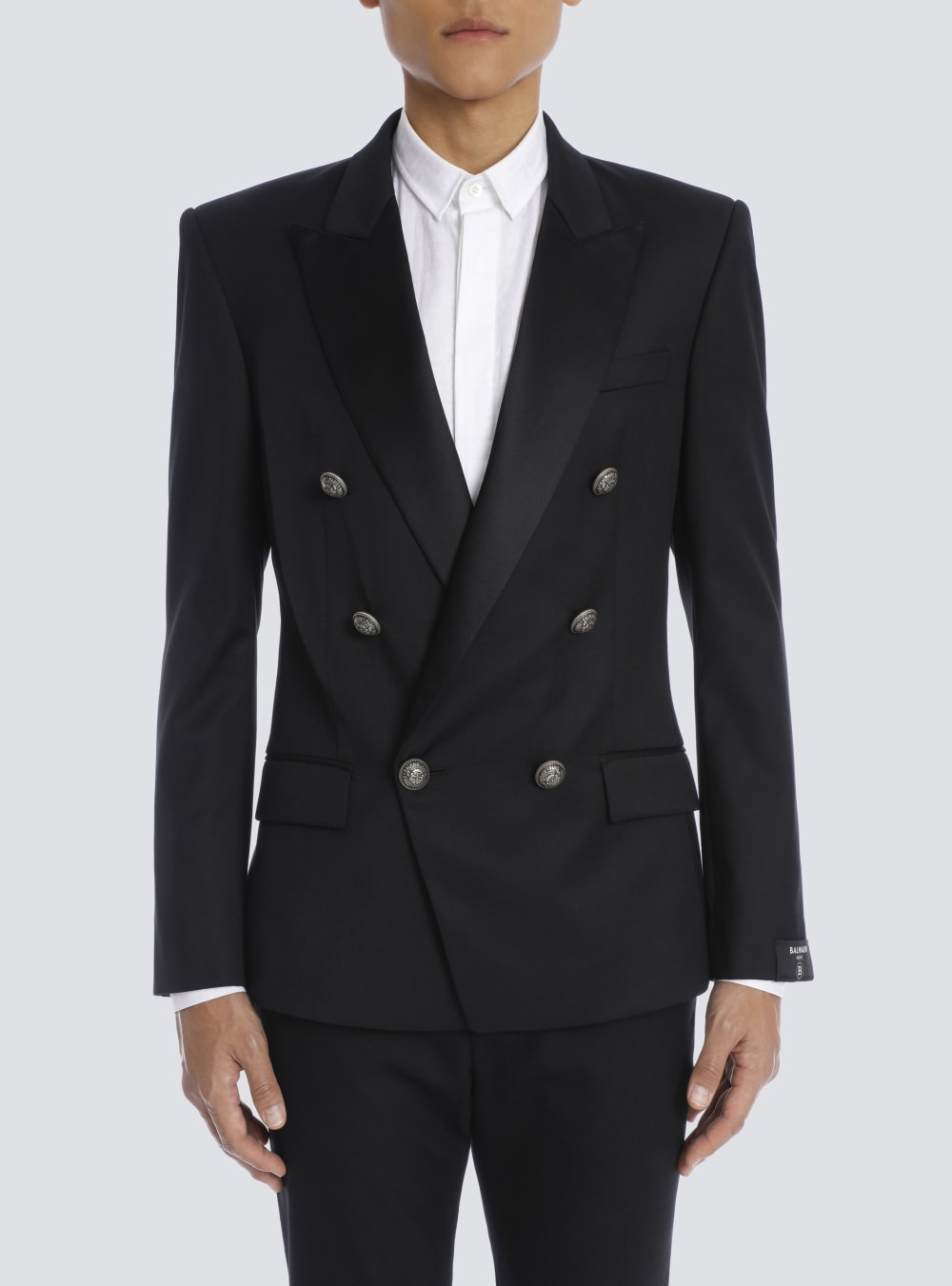 Men's Balmain Wool With Double-breasted Silver-tone Buttoned Fastening Blazers Black | USA gUwaR0KG