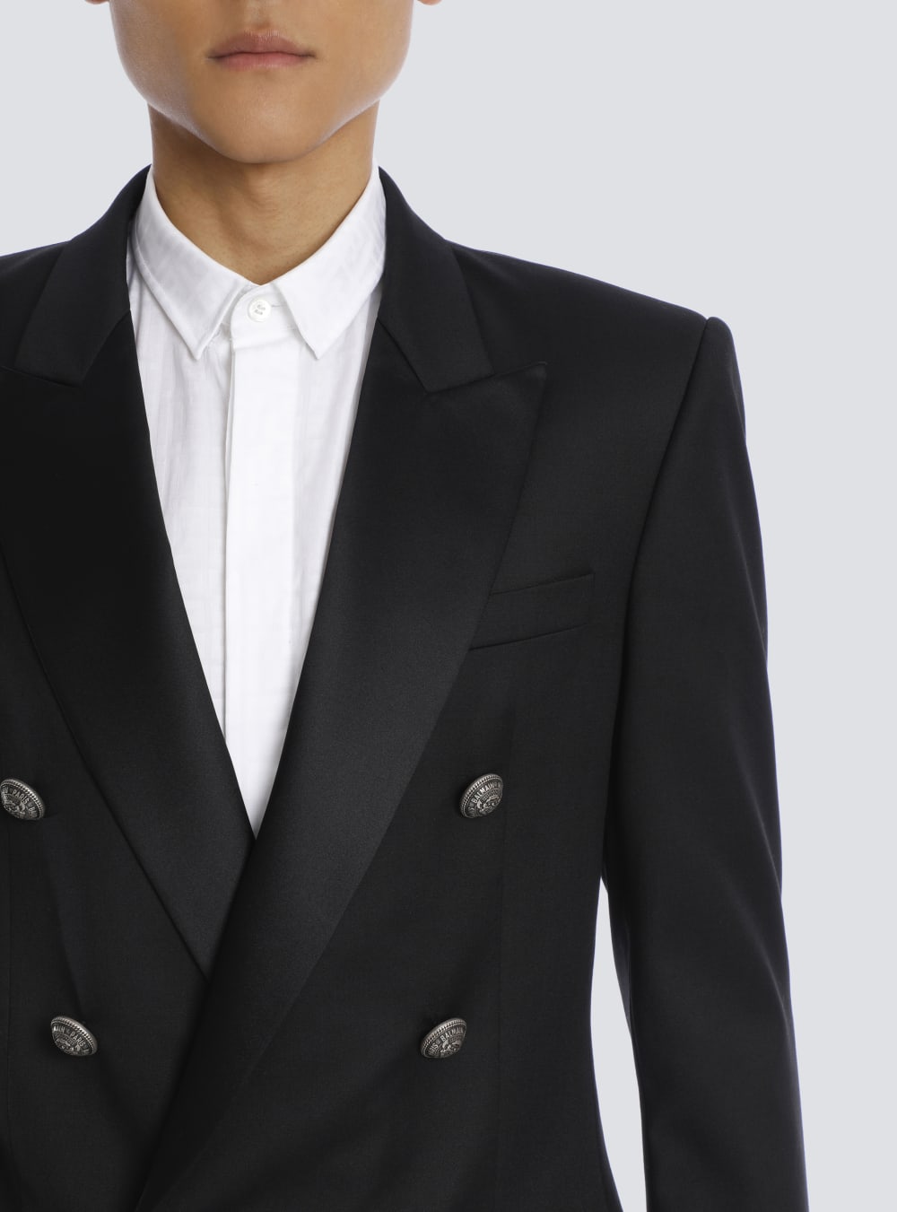 Men's Balmain Wool With Double-breasted Silver-tone Buttoned Fastening Blazers Black | USA gUwaR0KG