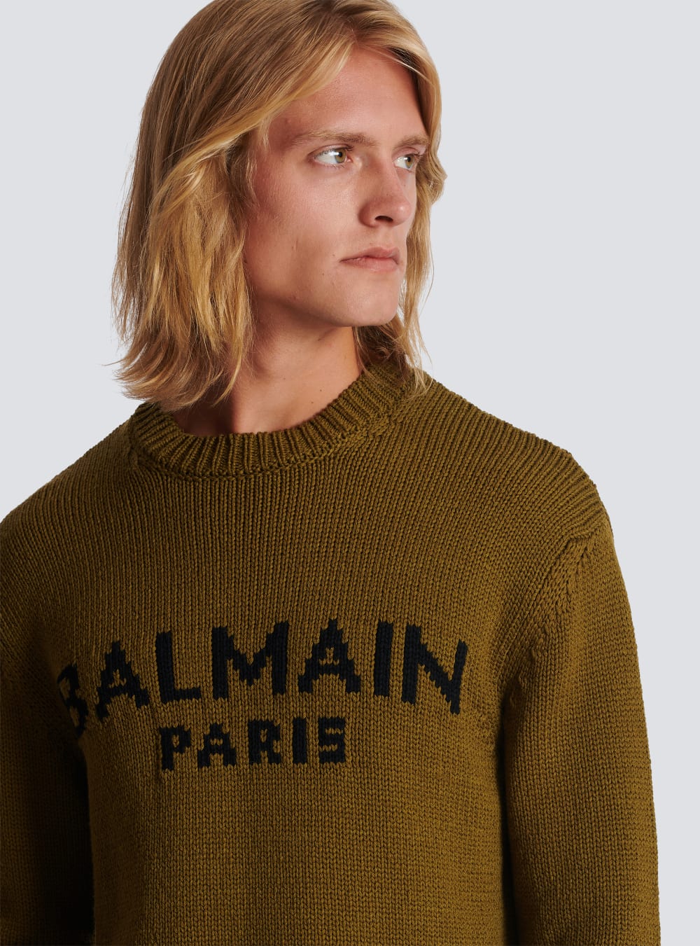 Men's Balmain Wool With Logo Jumpers Khaki | USA 04IlA7O3