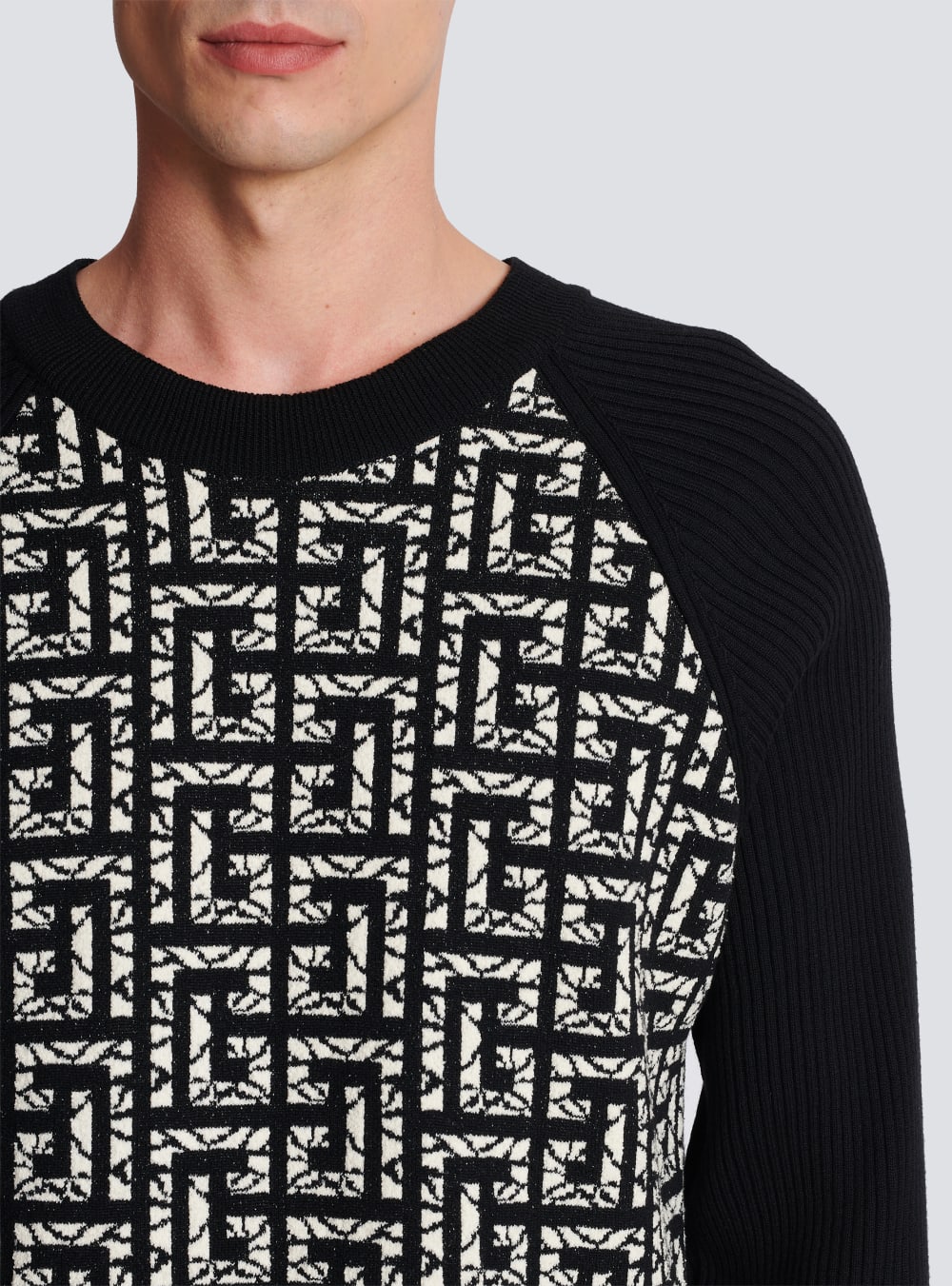 Men's Balmain Wool With Marbled Monogram Jumpers Black | USA H2Uz8uK9