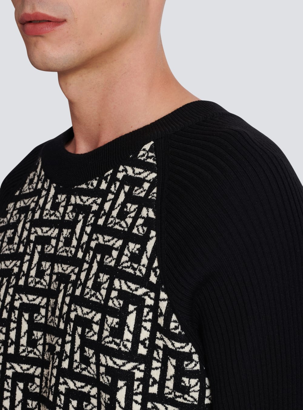 Men's Balmain Wool With Marbled Monogram Jumpers Black | USA H2Uz8uK9