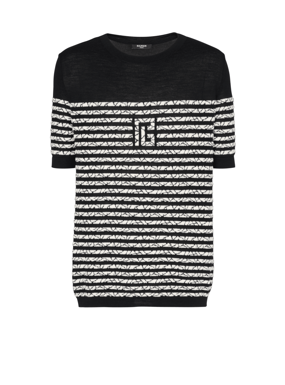 Men\'s Balmain Wool With Marbled Stripes T Shirts Black | USA NLAmWypJ