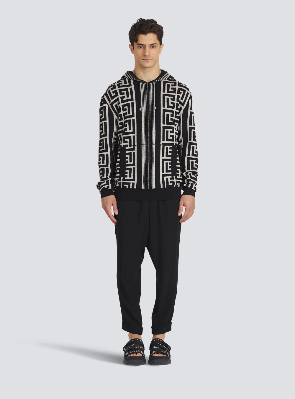 Men's Balmain Wool With Maxi Monogram Sweaters Black | USA RkUliSvD