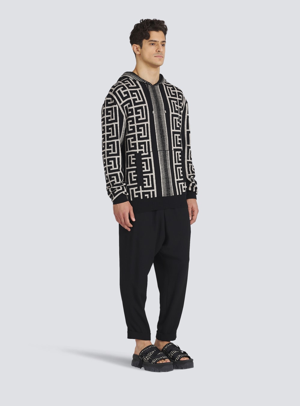 Men's Balmain Wool With Maxi Monogram Sweaters Black | USA RkUliSvD