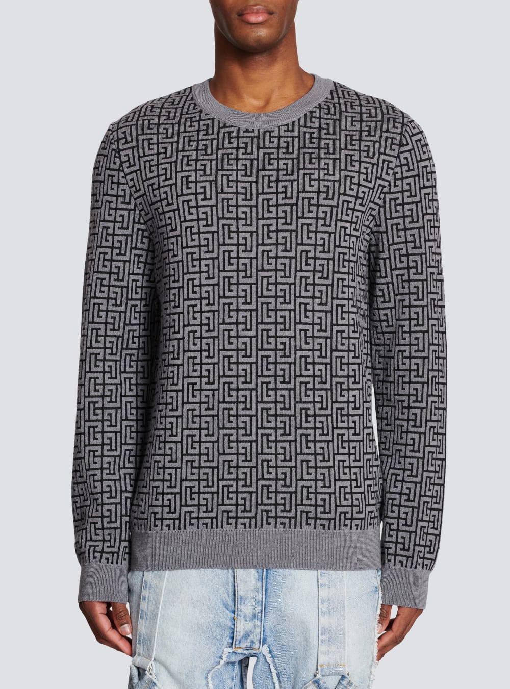 Men's Balmain Wool With Monogram Jumpers Grey | USA cFdRapU3