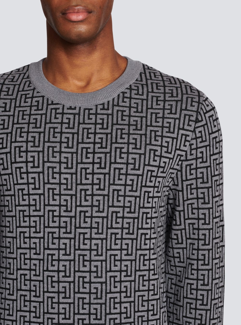 Men's Balmain Wool With Monogram Jumpers Grey | USA cFdRapU3