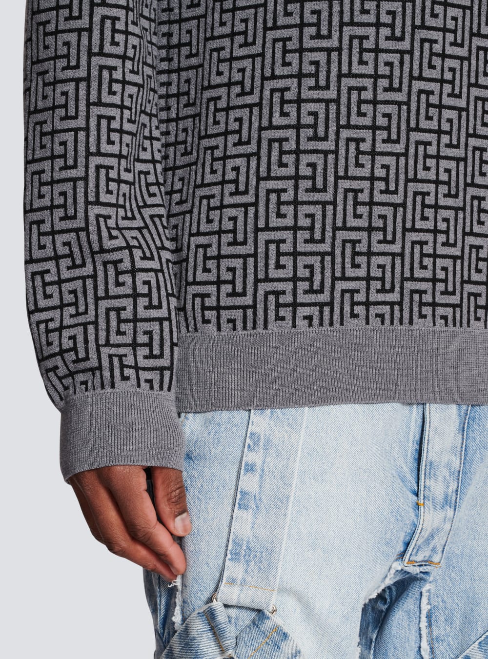 Men's Balmain Wool With Monogram Jumpers Grey | USA cFdRapU3