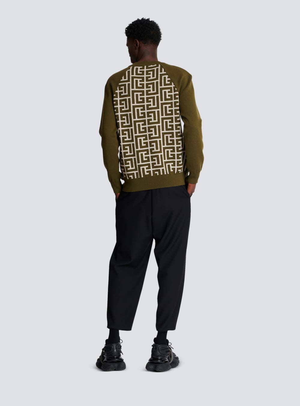 Men's Balmain Wool With Monogram Jumpers Khaki | USA t3KMTmyD