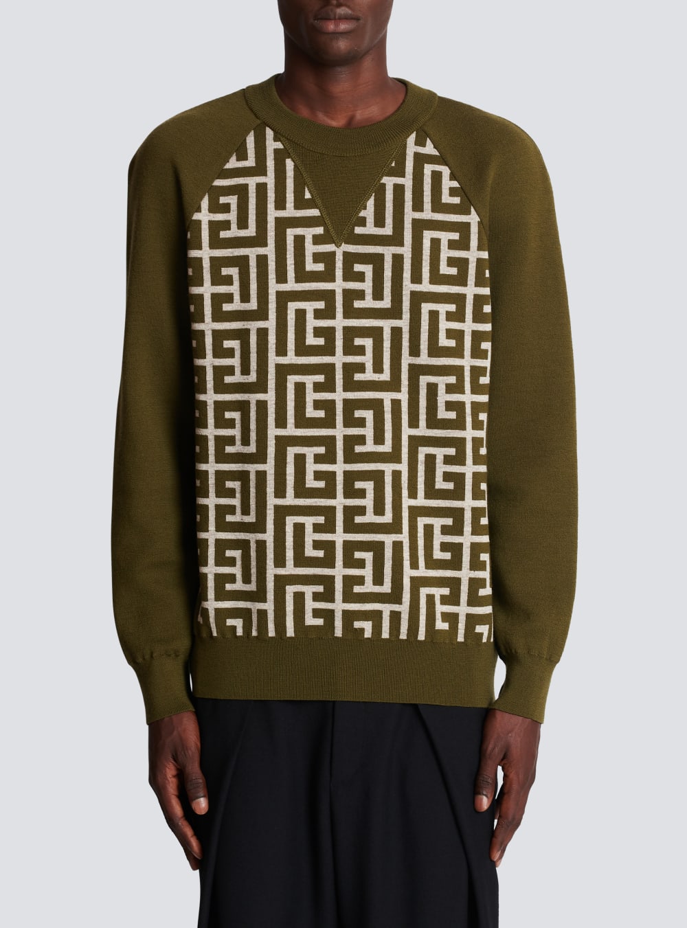 Men's Balmain Wool With Monogram Jumpers Khaki | USA t3KMTmyD