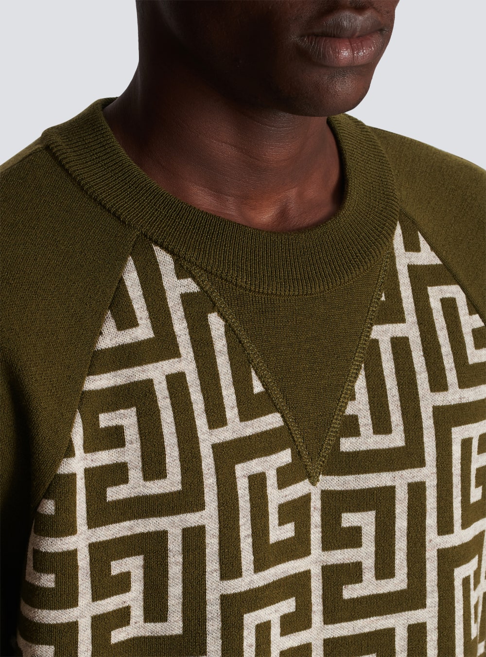 Men's Balmain Wool With Monogram Jumpers Khaki | USA t3KMTmyD