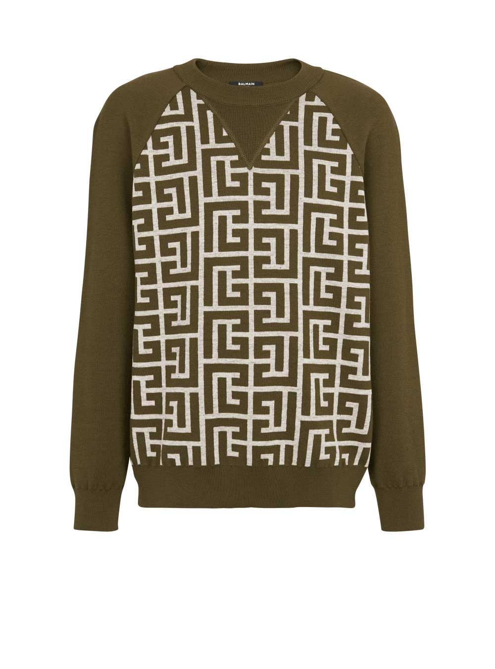 Men\'s Balmain Wool With Monogram Jumpers Khaki | USA t3KMTmyD