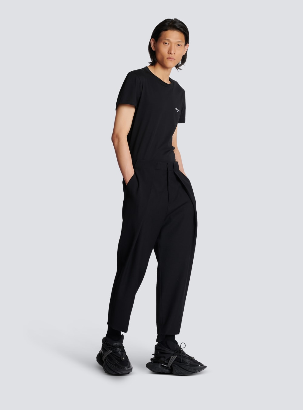 Men's Balmain Wool With Pleated Hem Trousers Black | USA G4qnyFzi