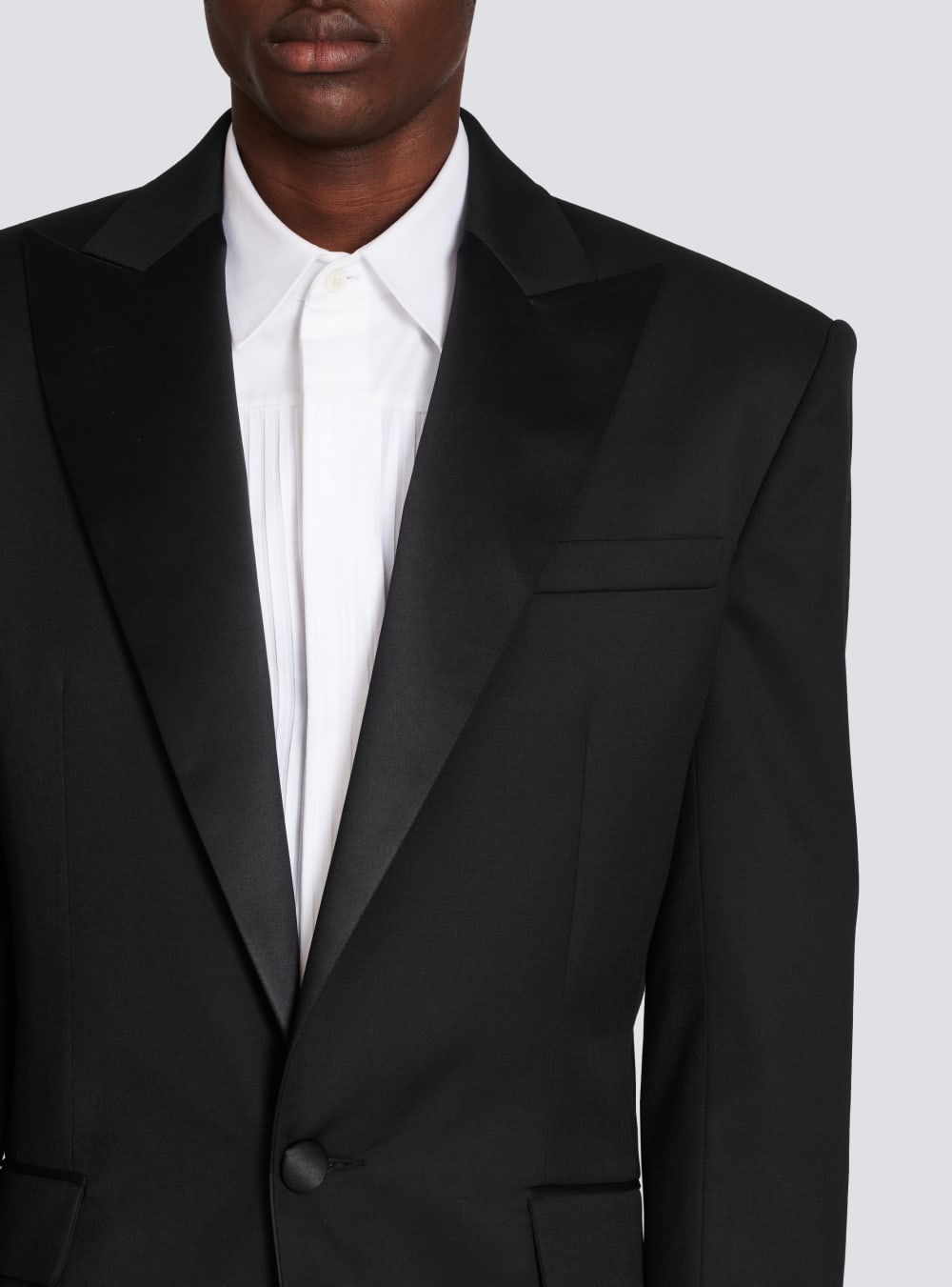 Men's Balmain Wool With Satin Collar Blazers Black | USA 5bSMGZZA