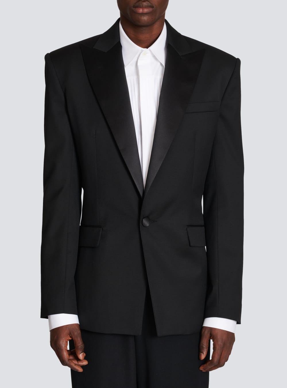 Men's Balmain Wool With Satin Collar Blazers Black | USA 5bSMGZZA