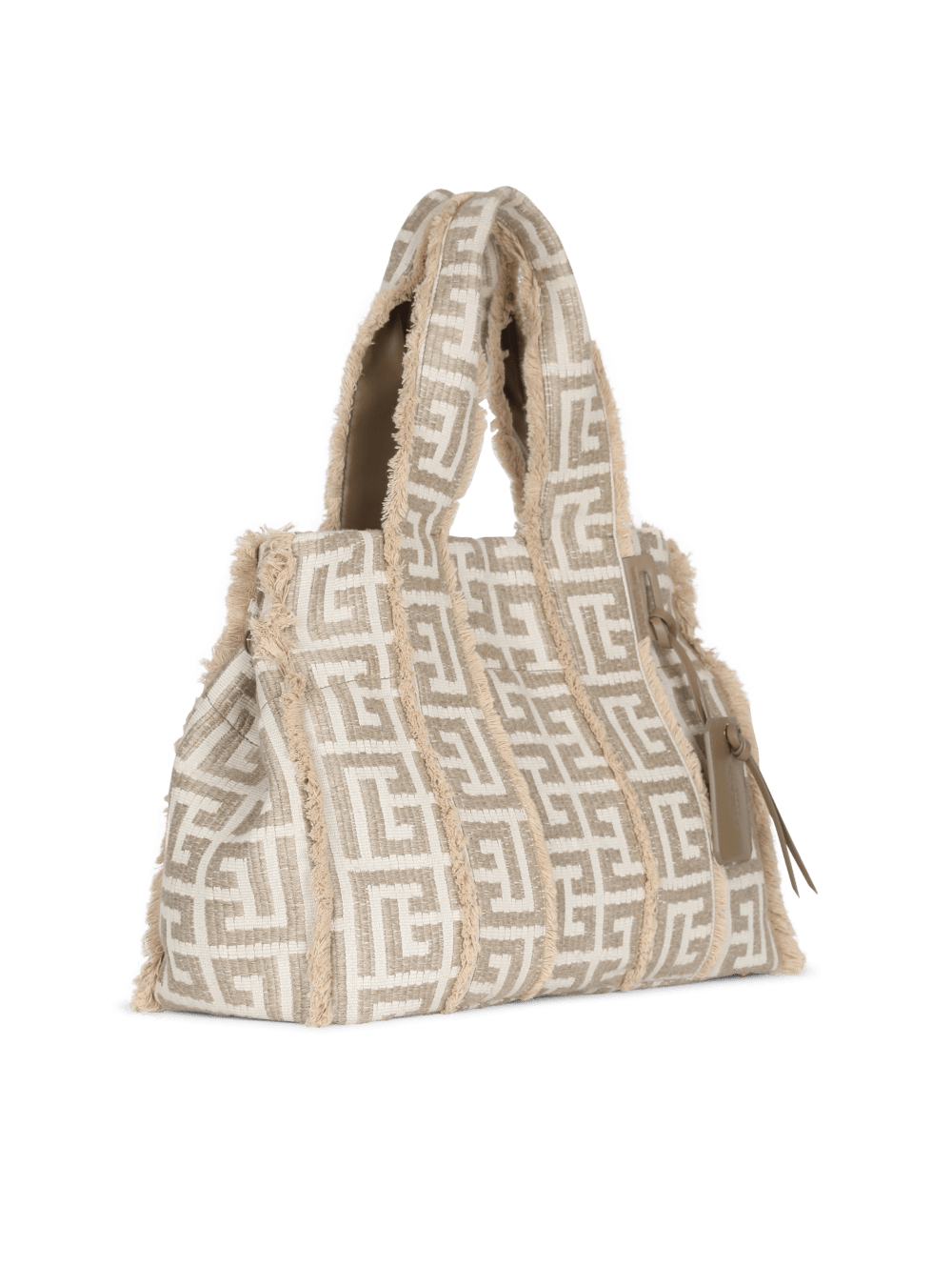 Men's Balmain Xxl Monogrammed Raffia Tote Bags Beige | USA PGCkFFGI