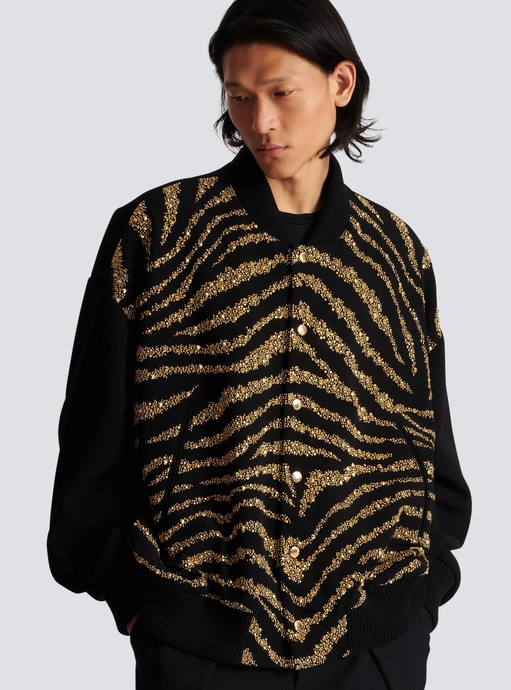 Men's Balmain Zebra Pattern Bomber Jackets Black | USA t18s75DD