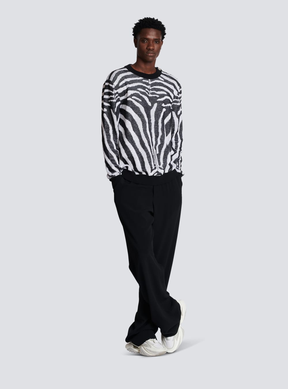 Men's Balmain Zebra Print Linen Jumpers Black | USA XpTjPRuL