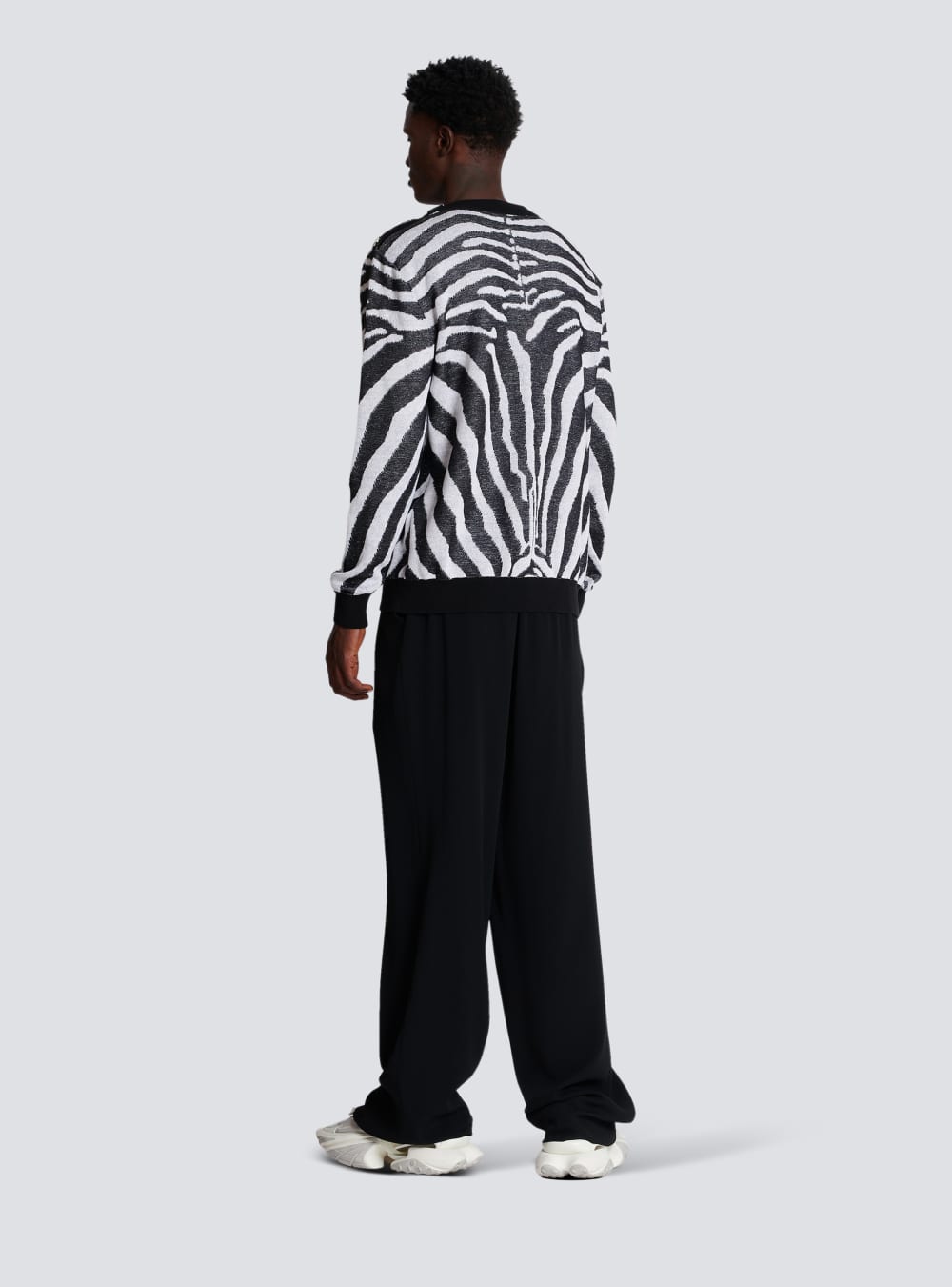 Men's Balmain Zebra Print Linen Jumpers Black | USA XpTjPRuL