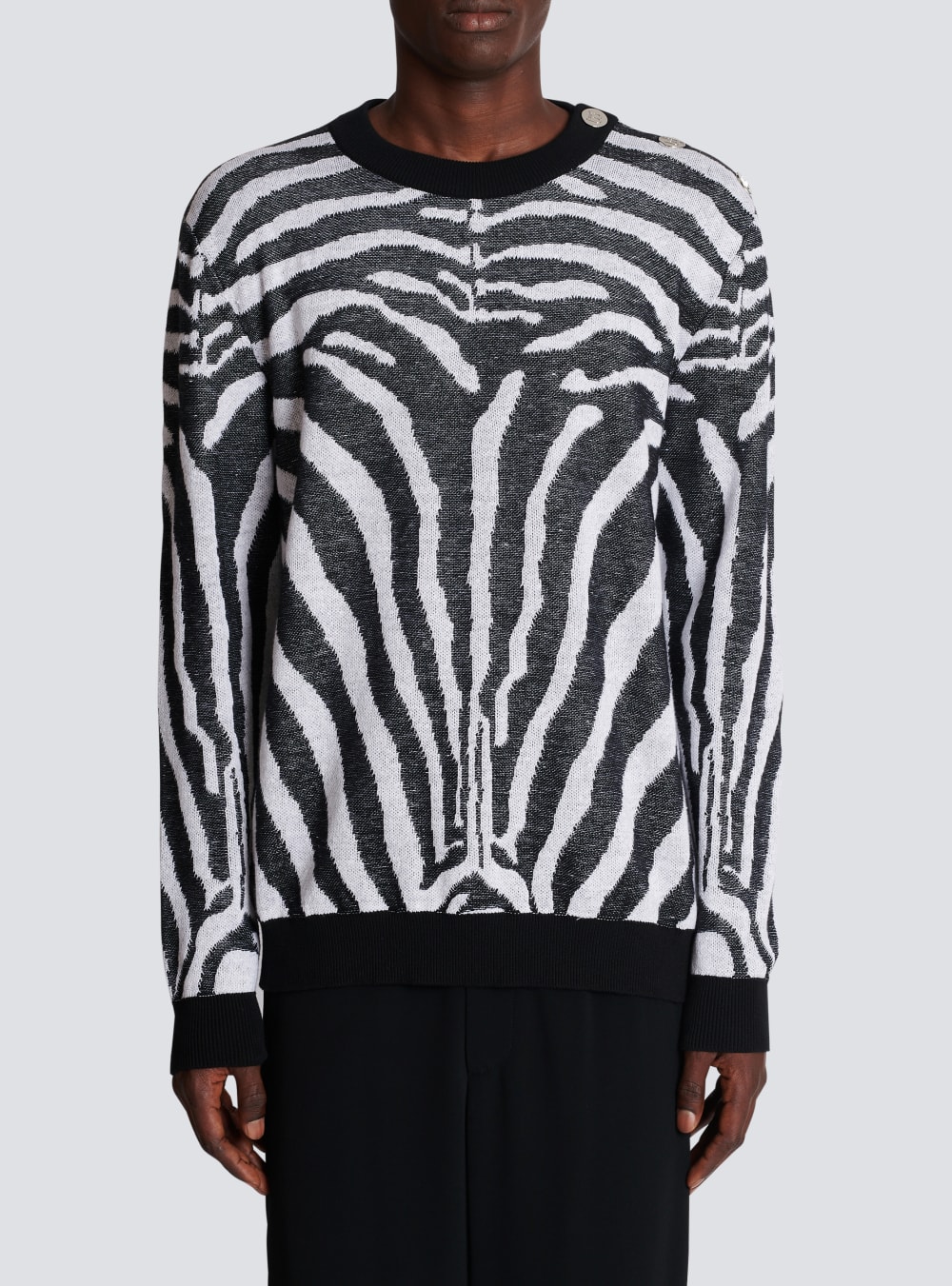 Men's Balmain Zebra Print Linen Jumpers Black | USA XpTjPRuL