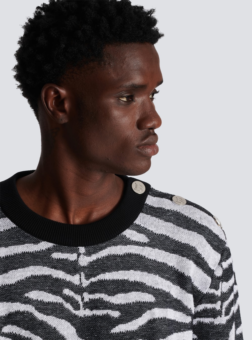 Men's Balmain Zebra Print Linen Jumpers Black | USA XpTjPRuL