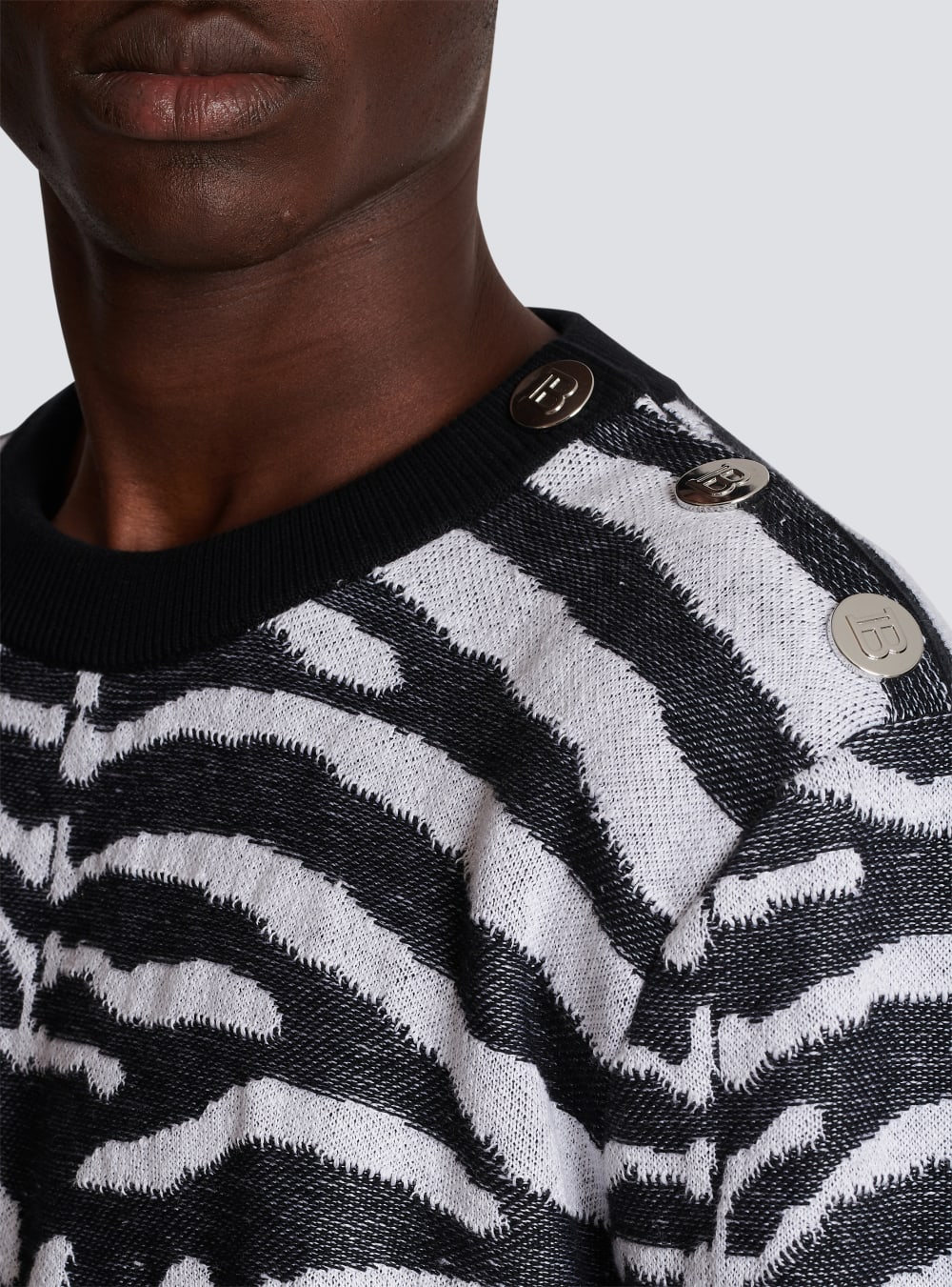 Men's Balmain Zebra Print Linen Jumpers Black | USA XpTjPRuL