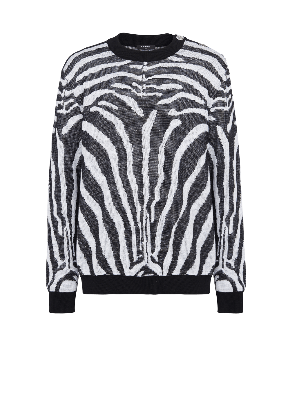 Men\'s Balmain Zebra Print Linen Jumpers Black | USA XpTjPRuL