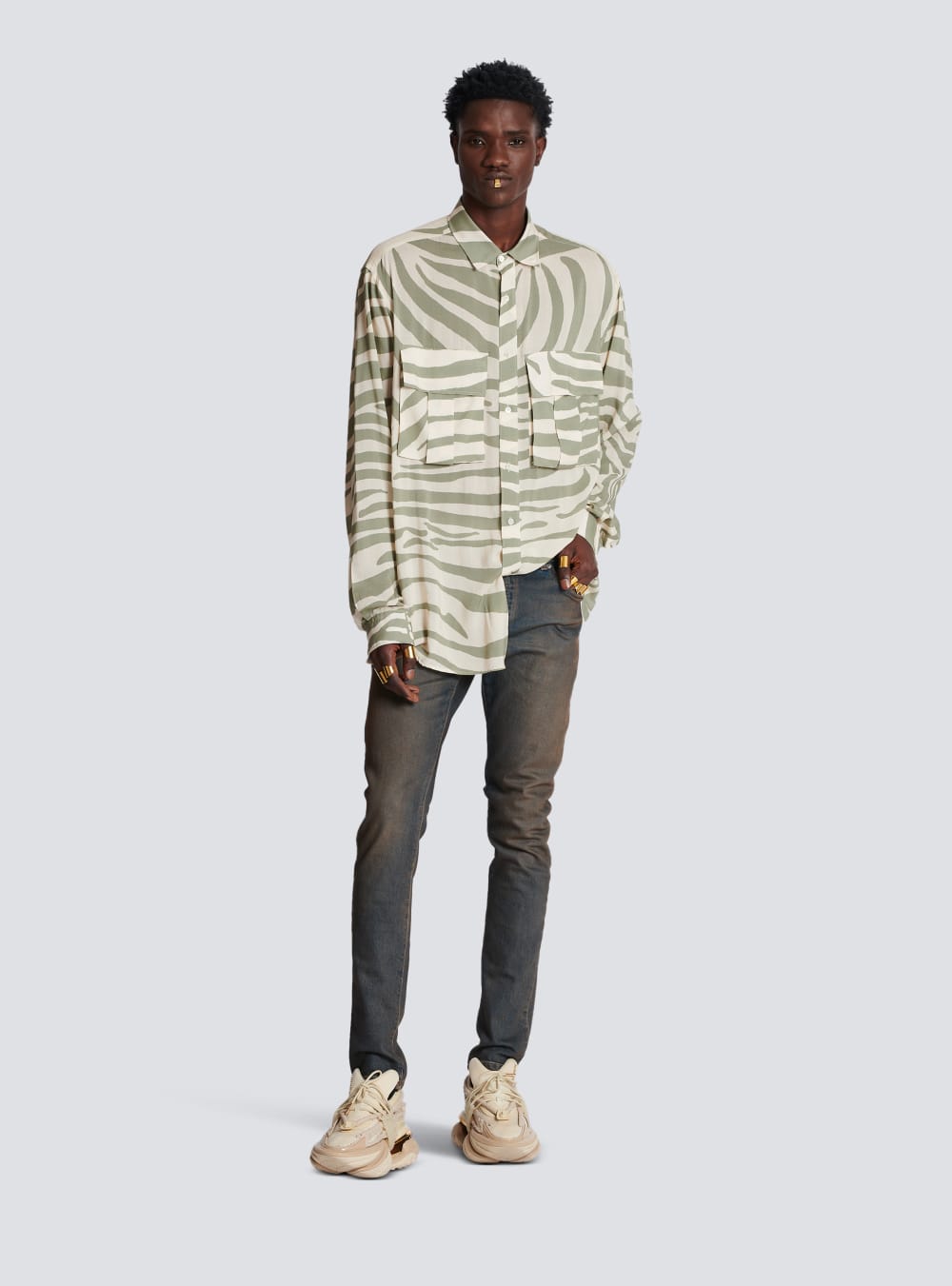 Men's Balmain Zebra Print Shirts Khaki | USA oHZXx6KF