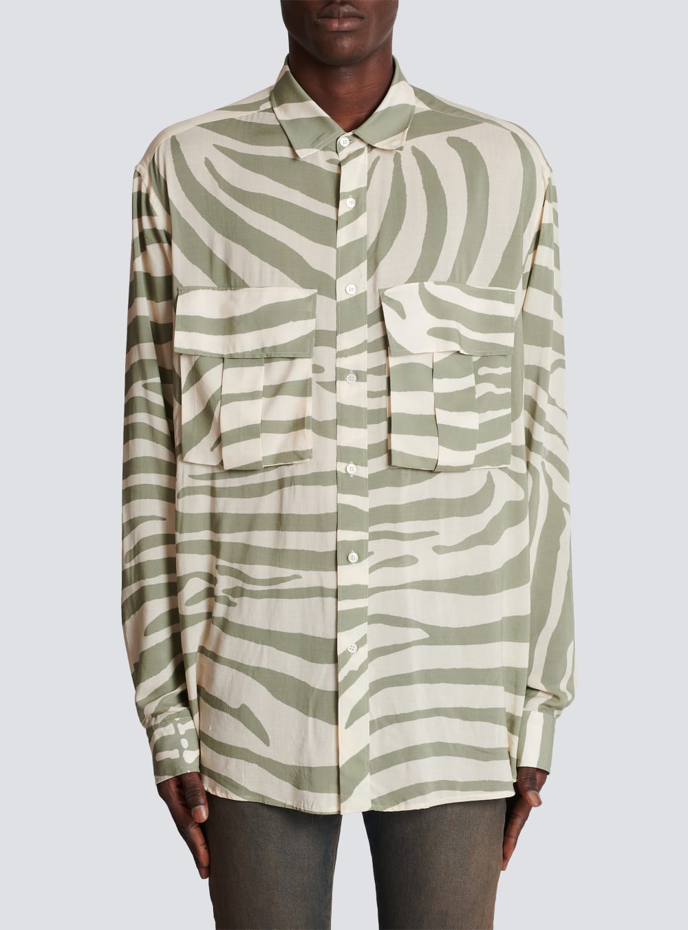 Men's Balmain Zebra Print Shirts Khaki | USA oHZXx6KF