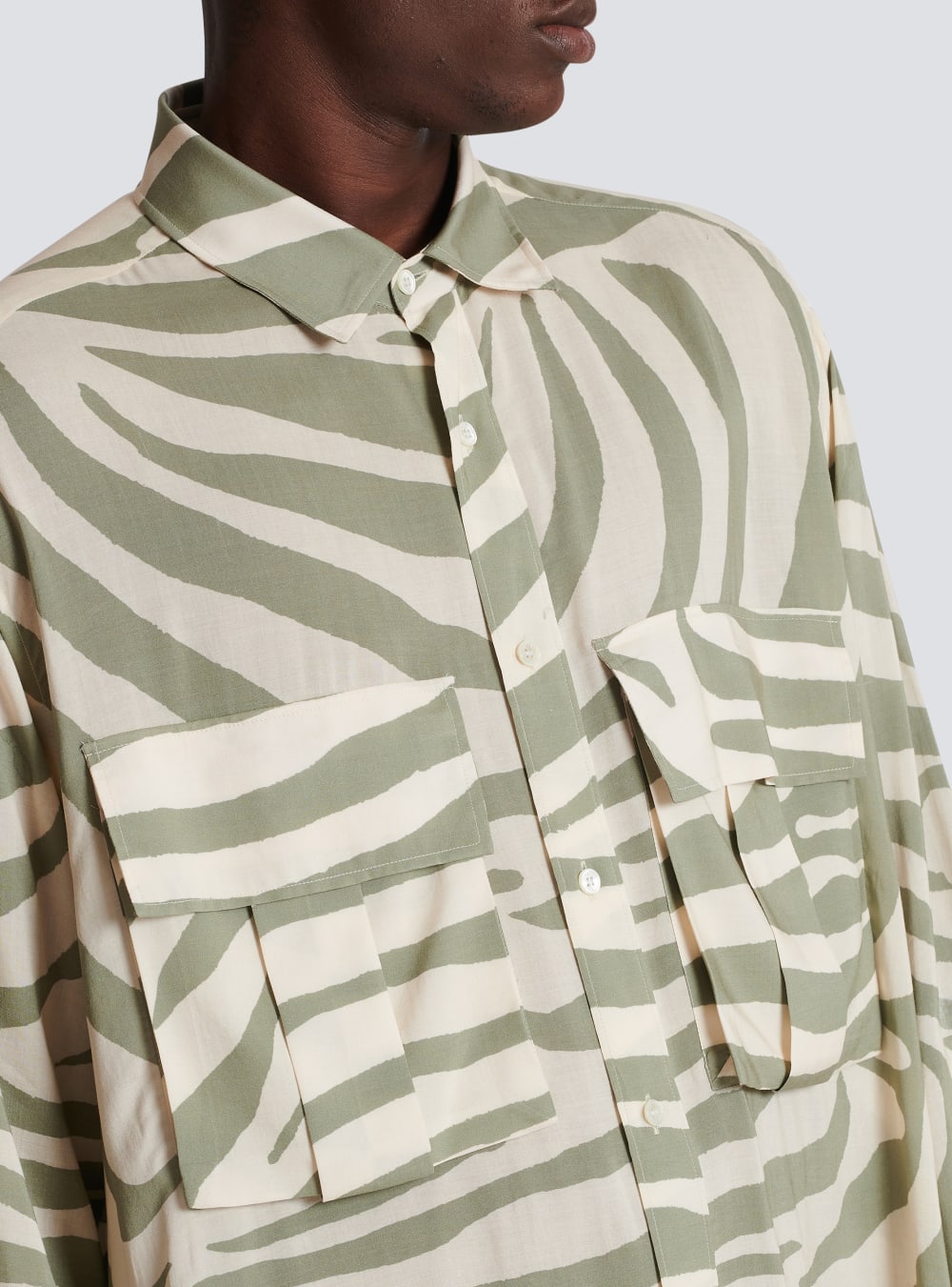 Men's Balmain Zebra Print Shirts Khaki | USA oHZXx6KF