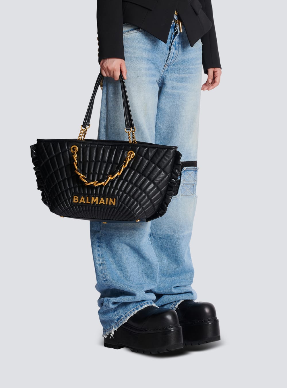 Women's Balmain 1945 Soft In Quilted Leather Tote Bags Black | USA zrFCaSkv