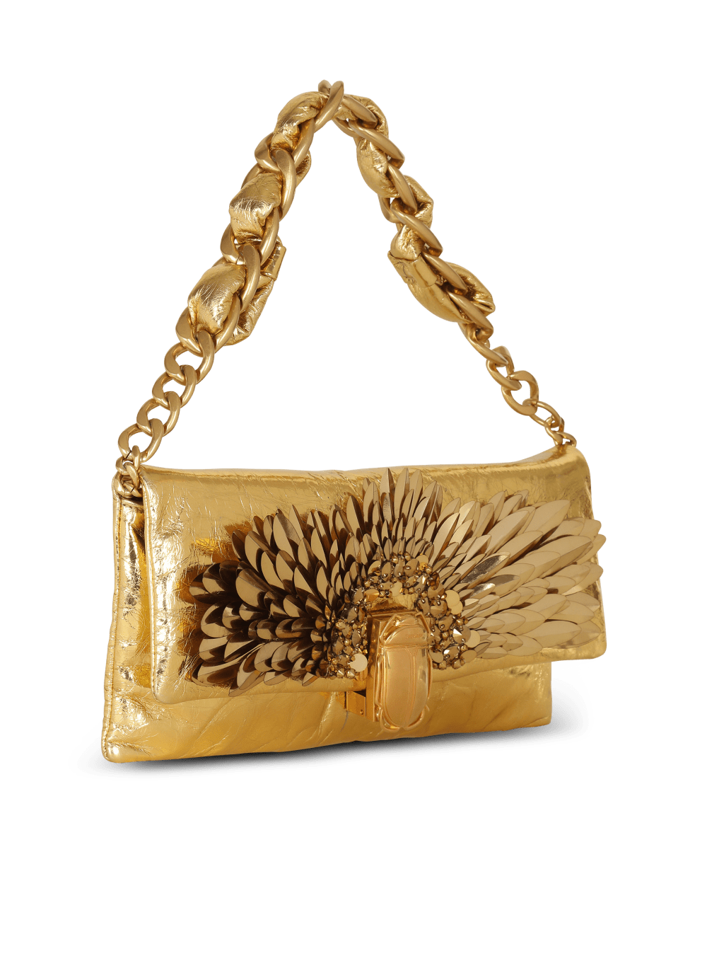 Women's Balmain 1945 Soft In Smooth Embroidered Leather Handbag Gold | USA KeN8YcwR