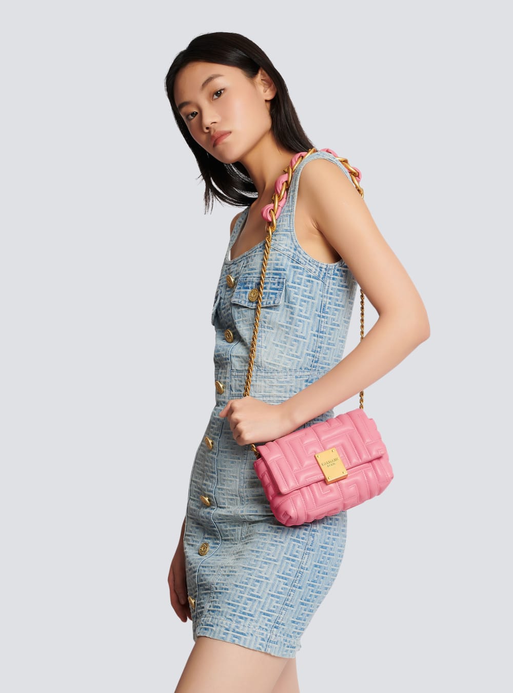 Women's Balmain 1945 Soft Mini In Quilted Leather Crossbody Bags Pink | USA WW4PVarM