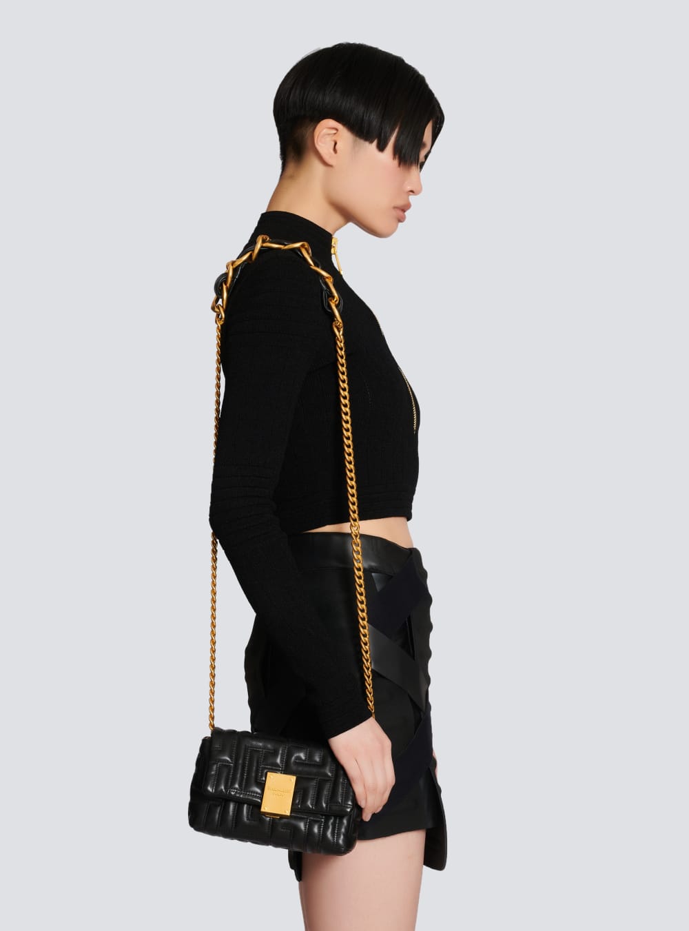 Women's Balmain 1945 Soft Mini In Quilted Leather Crossbody Bags Black | USA dgKdDD6j