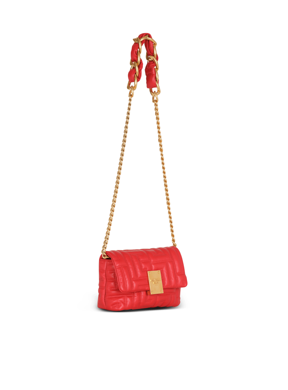 Women's Balmain 1945 Soft Mini In Quilted Leather Shoulder Bags Red | USA xVJLsQIW