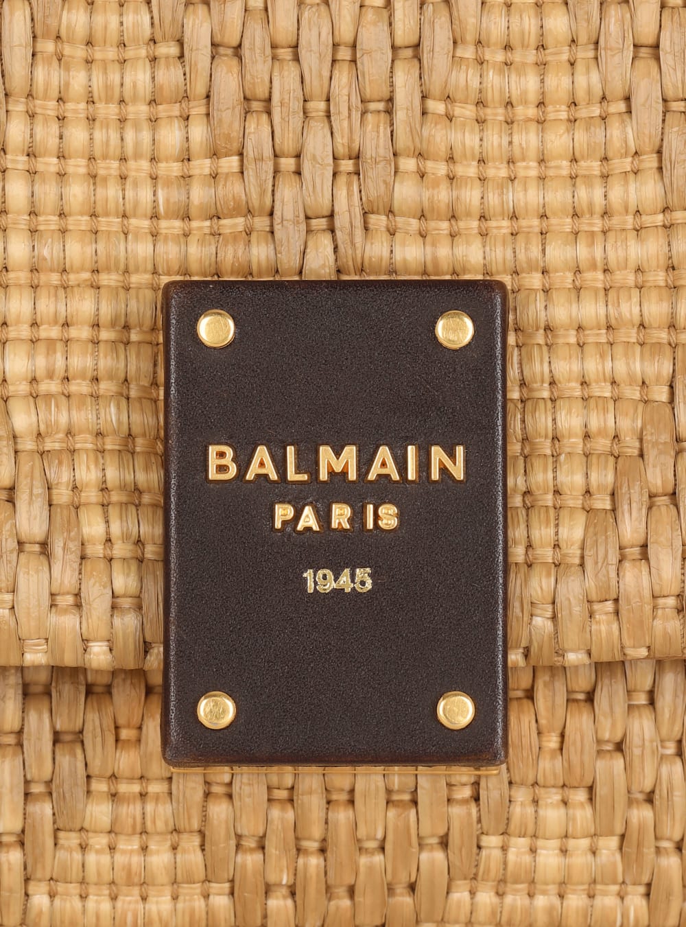 Women's Balmain 1945 Soft Small In Leather And Raffia Shoulder Bags Brown | USA kVKBx8Pb