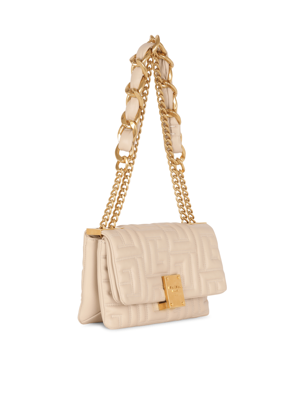 Women's Balmain 1945 Soft Small In Quilted Leather Shoulder Bags Beige | USA LNzjfoCU