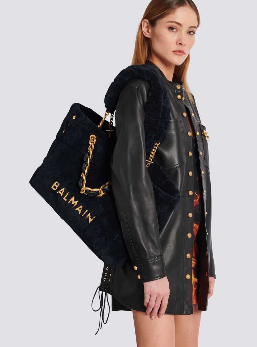 Women's Balmain 1945 Soft Terry Cloth Tote Bags Black | USA OyLwNTWZ