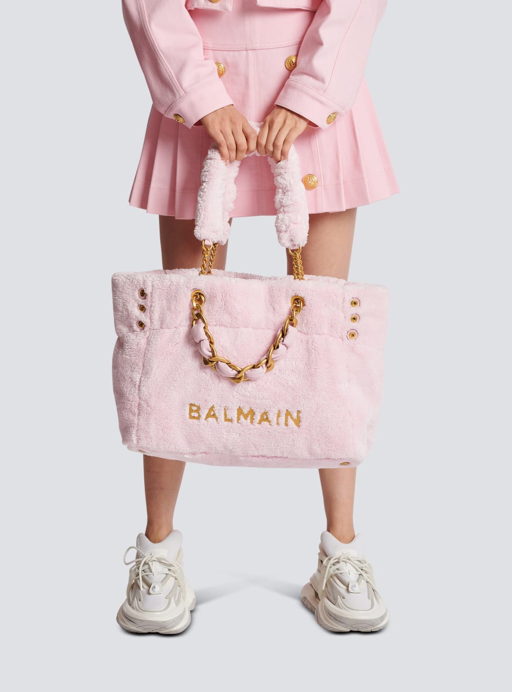 Women's Balmain 1945 Soft Terry Cloth Tote Bags Pink | USA luX4hmD4