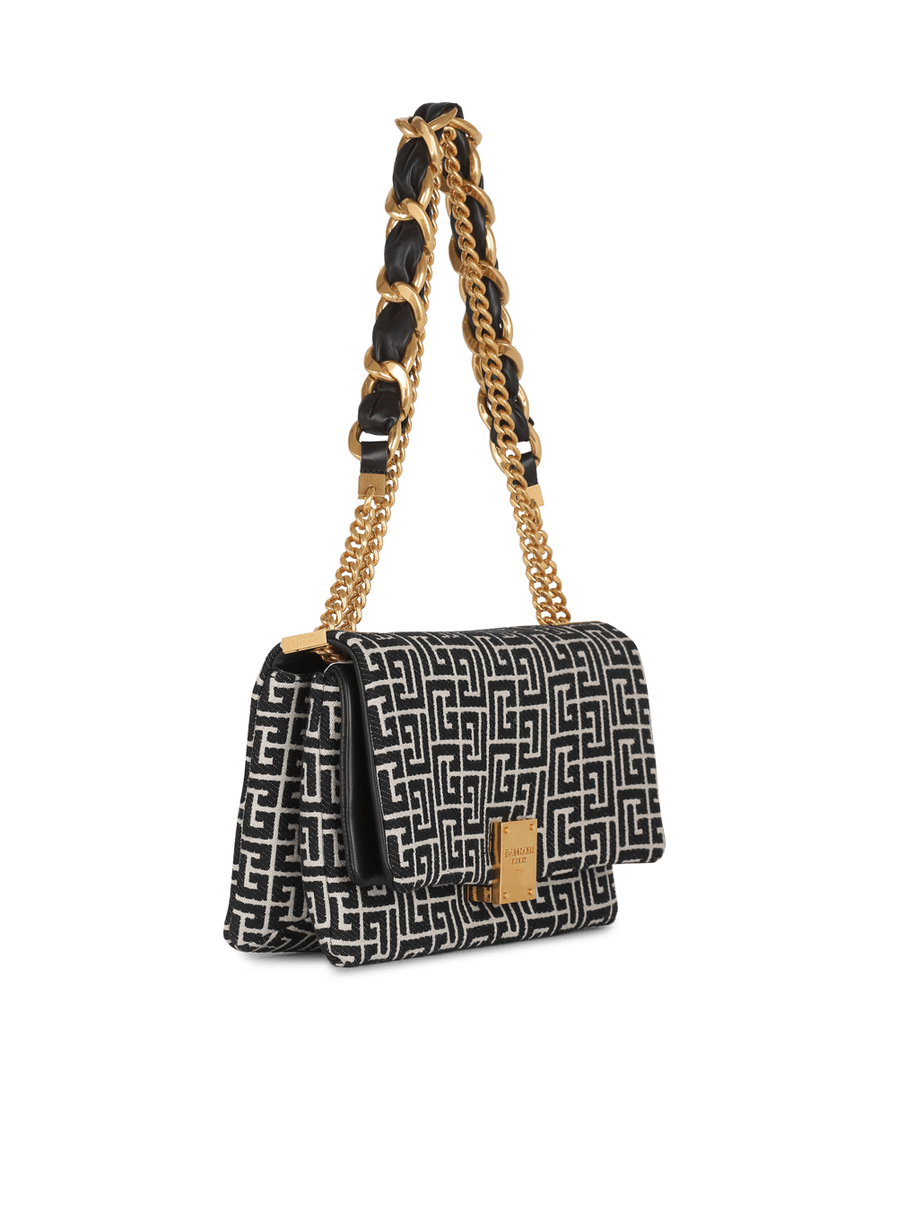 Women's Balmain 1945 Soft With Jacquard Monogram Shoulder Bags Black | USA NDaz2We0