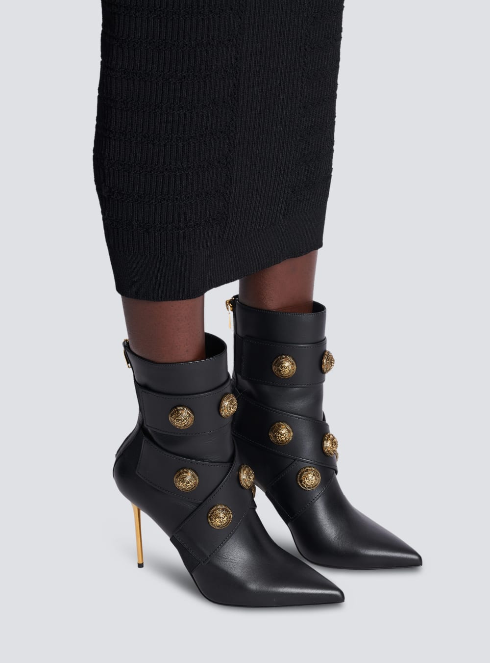 Women's Balmain Alma Leather Ankle Boots Black | USA aZeu2dH5