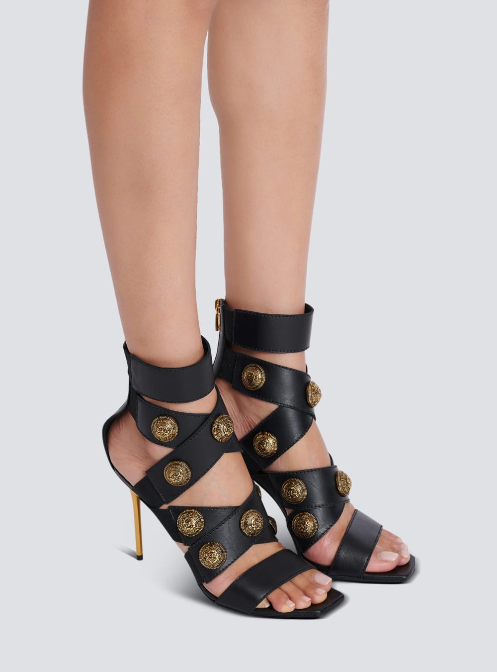 Women's Balmain Alma Leather Sandals Black | USA DNxdssfm