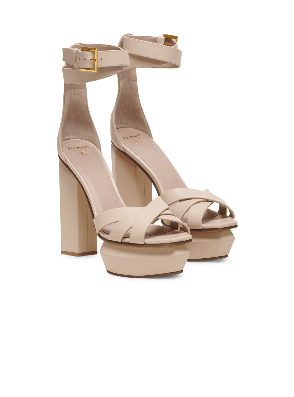 Women's Balmain Ava Leather Platform Sandals Beige | USA eQLYekuj