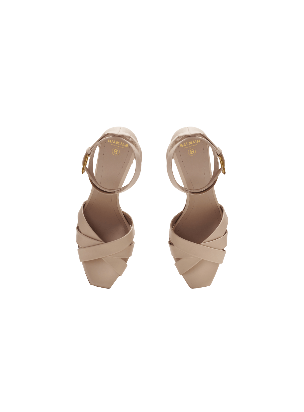 Women's Balmain Ava Leather Platform Sandals Beige | USA eQLYekuj