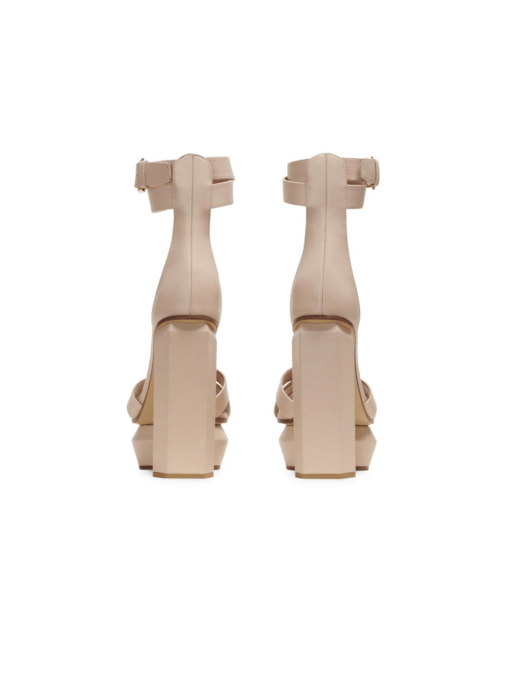 Women's Balmain Ava Leather Platform Sandals Beige | USA eQLYekuj