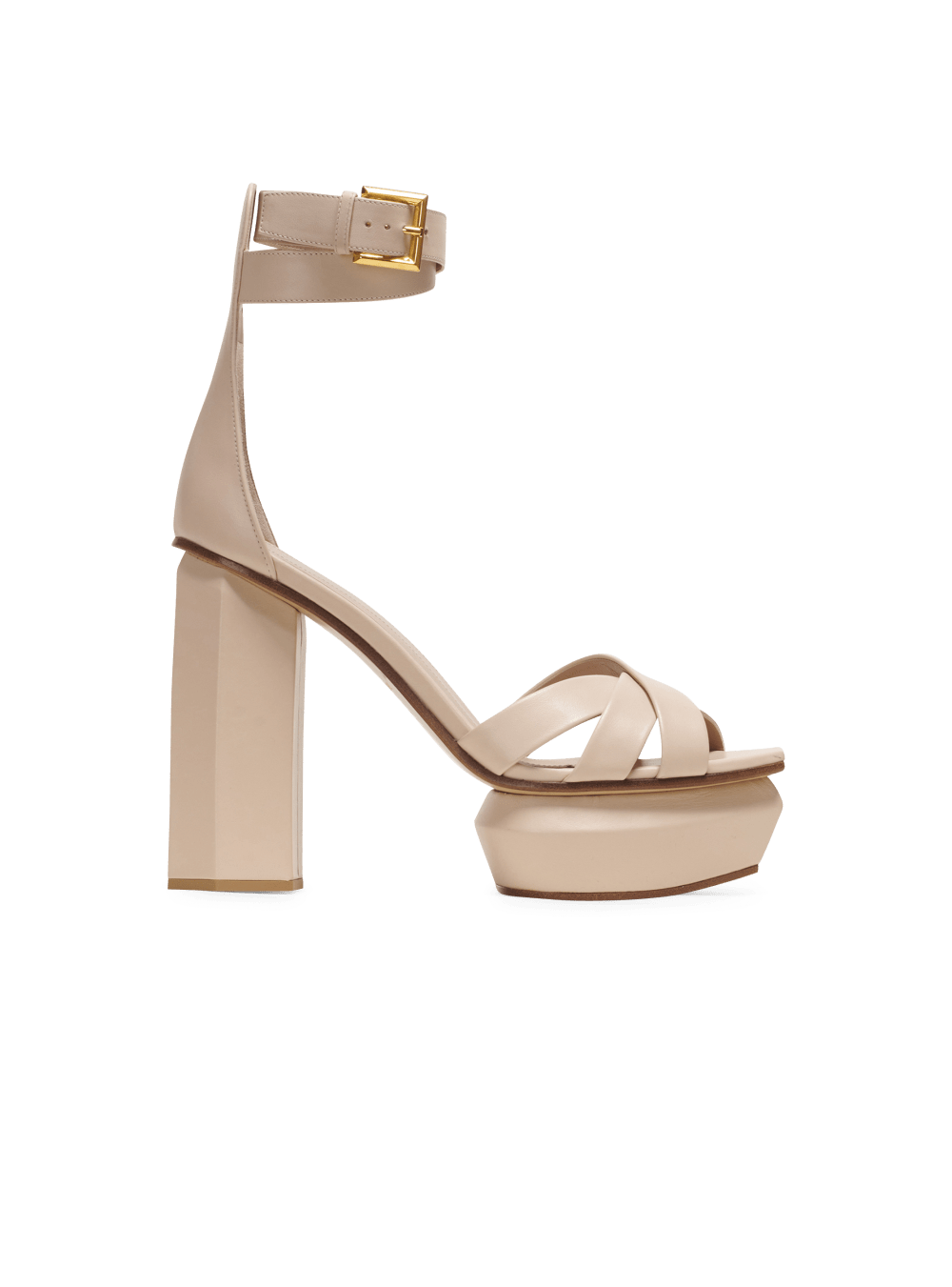 Women\'s Balmain Ava Leather Platform Sandals Beige | USA eQLYekuj