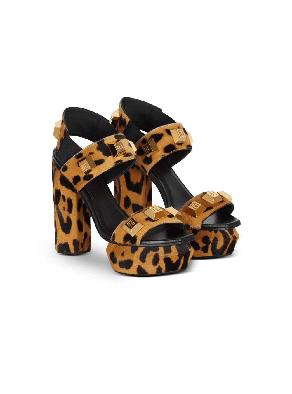 Women's Balmain Ava Leopard Print Leather Platform Sandals Brown | USA 6scOPuUw