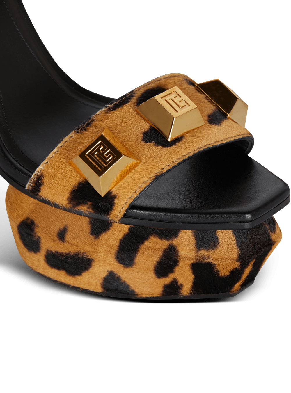 Women's Balmain Ava Leopard Print Leather Platform Sandals Brown | USA 6scOPuUw